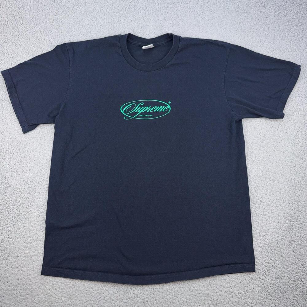 Supreme Shirt Mens Large Blue Finest Since 1994 Graphic Script Logo Made USA Tee